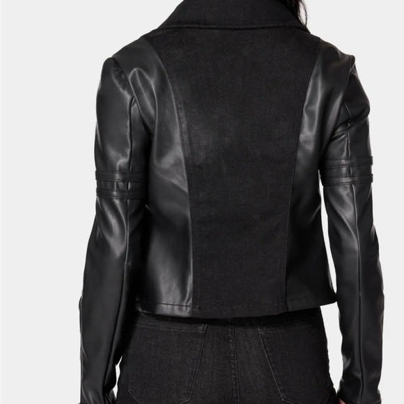 DENIM COMBO VEGAN LEATHER MOTTO BLAZER - Picture 3 of 5